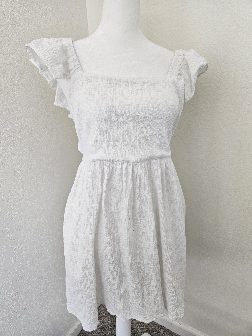 Mi Ami White Ruffle Strap Mini Dress